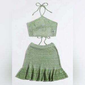 Franky Halterneck Tied Backless Pointelle Knit Cover Up Top & Skirt Set
